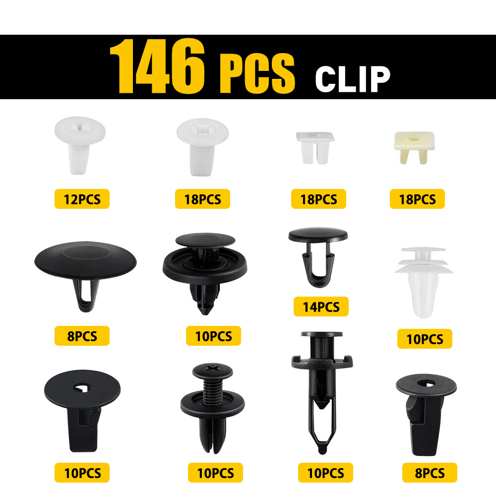 Set 146 Fender Hood Door Bumper Trim Clip Retainer Fastener Assortment Universal