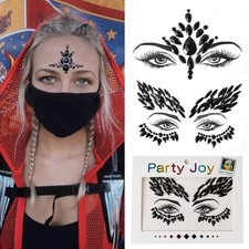 Black Face Jewelry Tattoo Shiny Rhinestones 3D Diamond Makeup DIY Beauty  