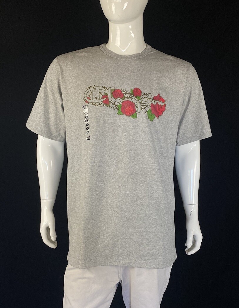 シュプリーム Champion NEW Gray with Red Roses Front Logo T Shirt, Men's Size XL