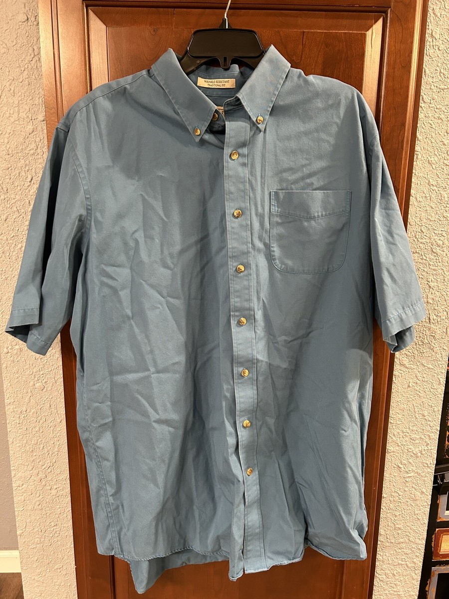 LL Bean Men's XLT Blue Sun Washed Short Sleeve Button Down Shirt - Main Image