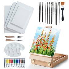 Kit, Tabletop Easel Set with 12 Acrylic Paints, 13 Paint Brushes, 4 Canvas Bo...