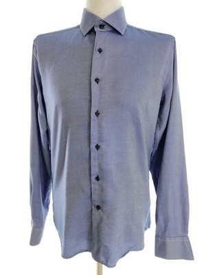VANNUCCI ITALY Herren Freizeithemd Gr. L Blau Baumwolle 100% Langer Ärmel Kragen