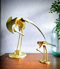 Pair of Vintage Brass Stork Birds Statues