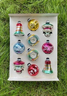 VTG Made In USA Shiny Brite Ornament Lot Original Box Bell Indent Stencil 1950
