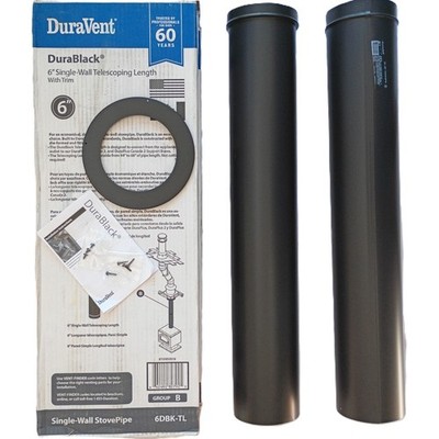 DuraVent Telescoping Stove Pipe 6DBK-TL DuraBlack 6'' Single-Wall 44'' 68'' w/ Trim