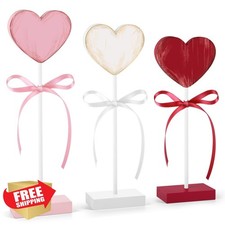 Rustic Wood Heart Table Sign Set 3pc Valentine's Day Decor