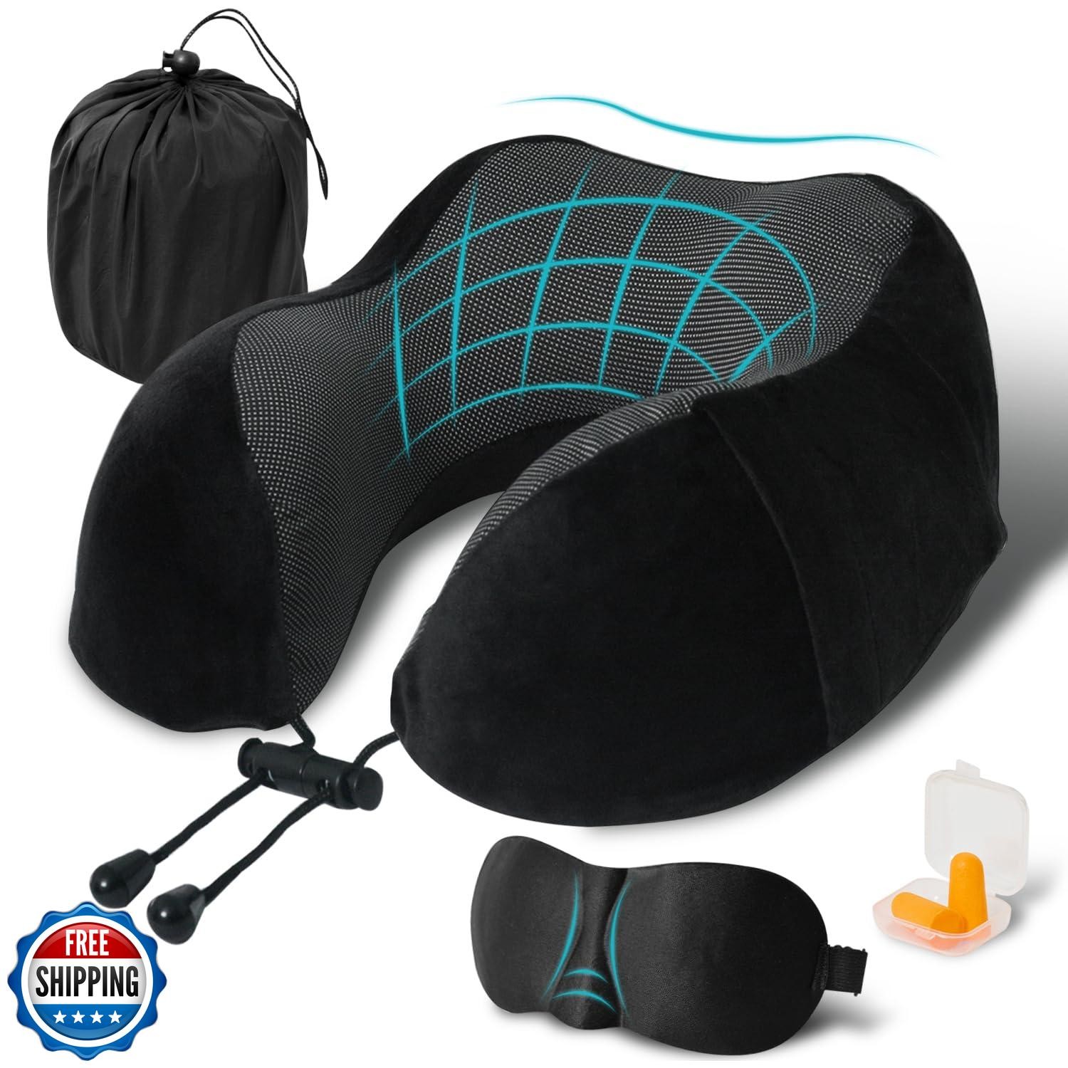 Memory Foam Travel Neck Pillow for Airplane Car and Long Trips-image