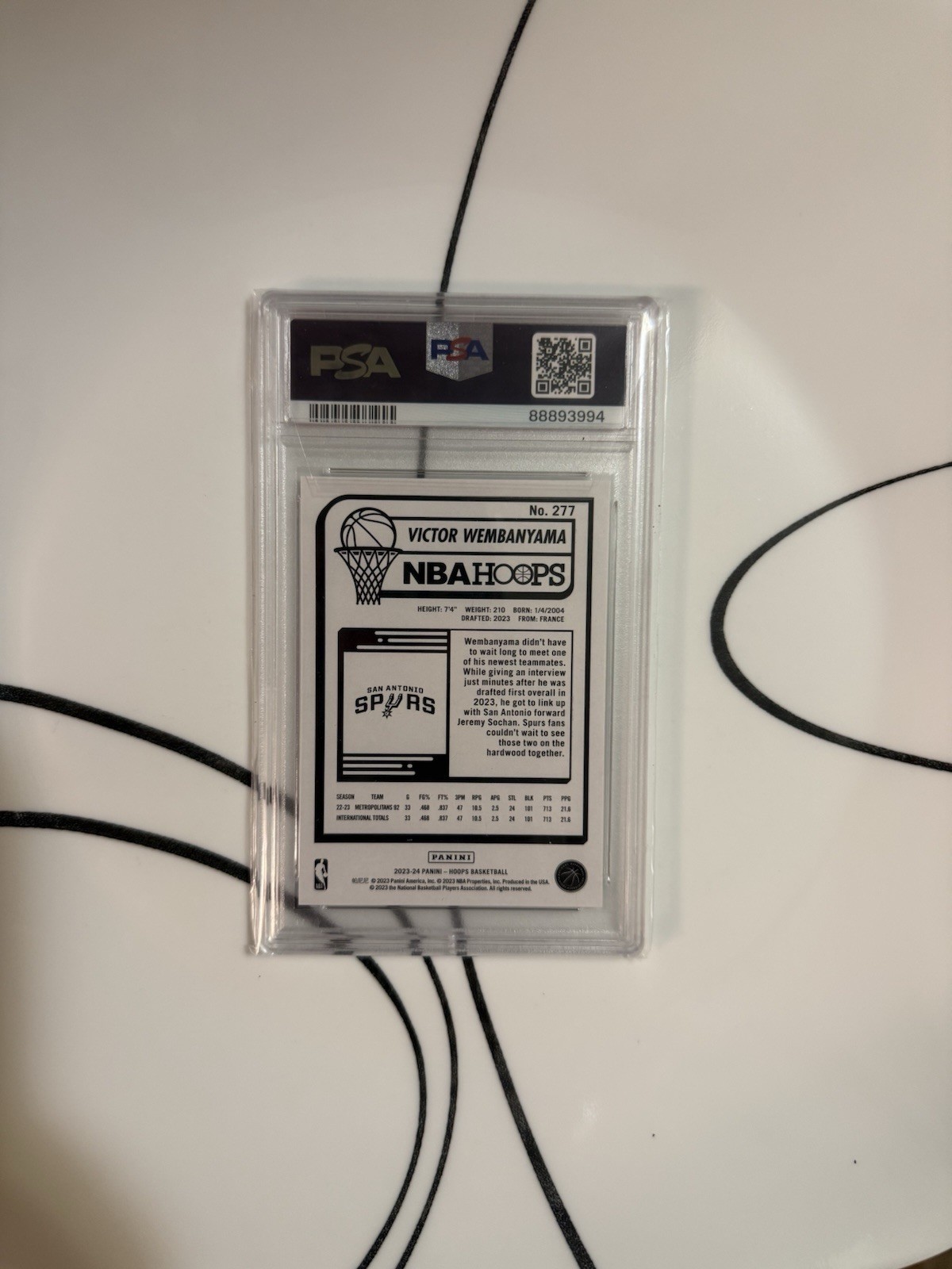 2023-24 Panini NBA Hoops Rookies Victor Wembanyama RC #277 PSA 9 Spurs view 3