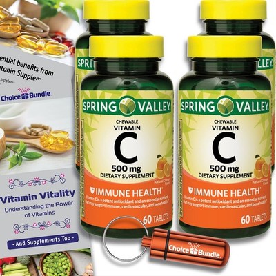 Spring Valley Vitamin C 500 mg Chewable Tablets 60 Ct + Pill Guide 4 Pack