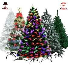 4-7FT Christmas Tree Artificial Tree Holiday Decor With LED Lights & Metal Stand
