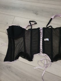 Vintage Ann Summers Black & Dusky Pink Boned Corset Top Size 8-10