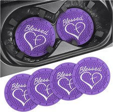 4 Pack Car Cup Coasters, 2.75 Inch Soft PVC Car Cup Holder Insert Coaster, Bless