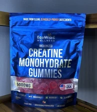 EcoWise Wellness Creatine Monohydrate Gummies 5000mg Strawberry 120Ct Exp 04/27