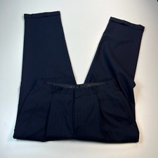 Brooks Brothers Dress Pants Mens 35x33 Blue Stripe Wool Flat Front Casual