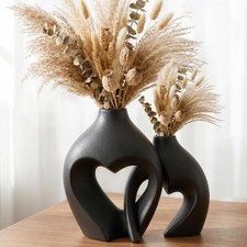Black Vase Snuggle Hollow Ceramic Set of 2 Modern Vases for Home