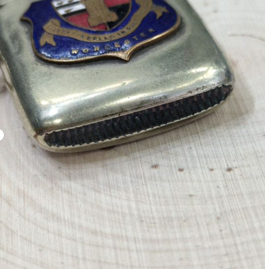Antique Worcester Brass Vesta Case Match Safe Victorian Souvenir Pocket Striker image 3
