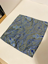 VTG 100 Pure Silk Hand Made Pocket Square Paisely Blue Green