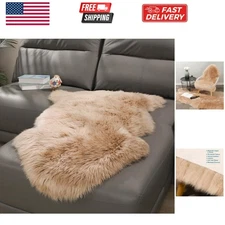 Genuine Fluffy Sheepskin Rug, Shaggy Wool Fur Lambskin Throw Pad for Bedroom ...