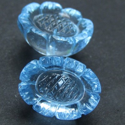 27.74Cts Nice Natural Baby Blue Topaz Carving 16x12mm Oval Shape Matching Pair