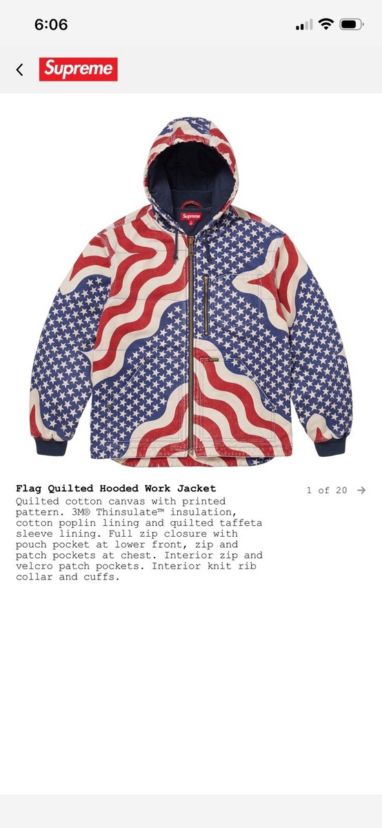 Supreme Flag Print Quilted Hooded Work Jacket Red White Blue S | eBay