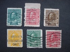 6 Used Stamps Canada George V Issues 1912 and 1922