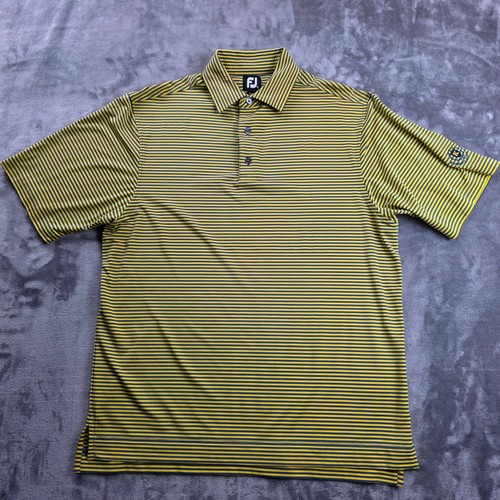 FootJoy Polo Golf Shirt Mens Medium Yellow Blue Striped Rugby Performance