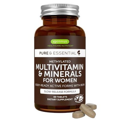 Igennus High Potency Methylated Multivitamin for Women, Pure and Clean MTHFR K2