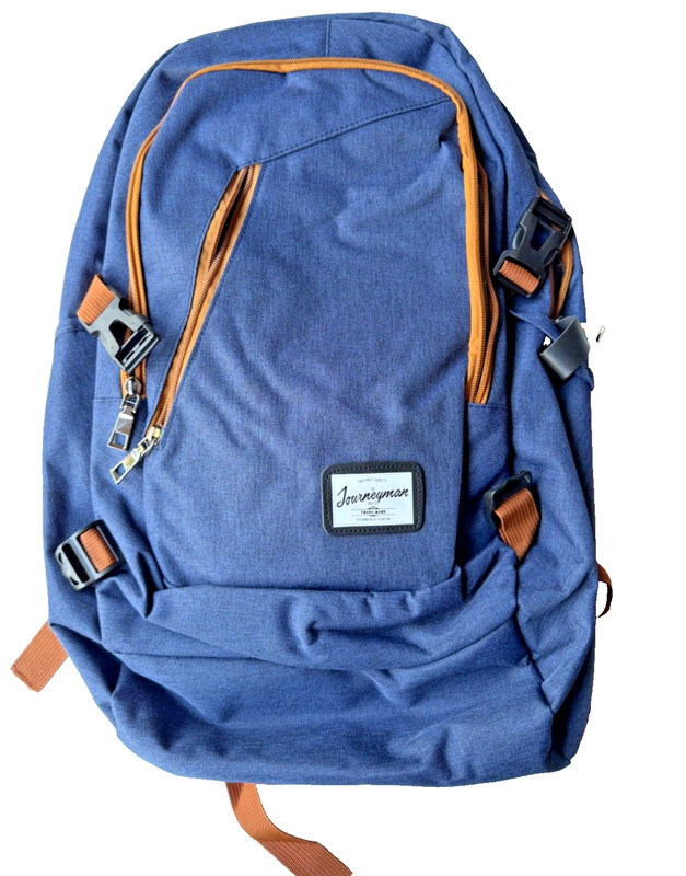 NEW The Journeyman Bag Co. Blue Canvas Travel Backpack USB Locking Zippers