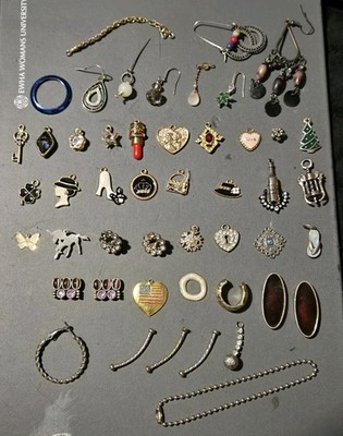 Vintage Mixed Jewelry Findings Charms Pendants Earrings Lot Rhinestone Enamel...