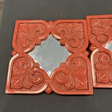 Pair Vintage Ornate Red Wall Mirrors Heavy Go...