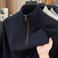 Men's Woolen Sweaters Thick Zip Collar Winter Casual Loose Warm Knitted Sweaters