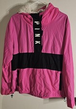 Victoria's Secret Pink Sherpa Lined Hood Anorak 1/2 Zip Windbreaker Size M/L