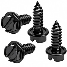 Rustproof License Plate Screws 4-Pack, Black-Slotted  Premium Stainless Steel
