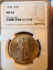 1924 US $20 Saint Gaudens Gold coin NGC MS64