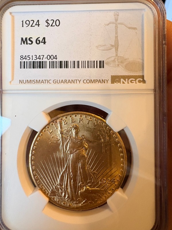 1924 US $20 Saint Gaudens Gold coin NGC MS64
