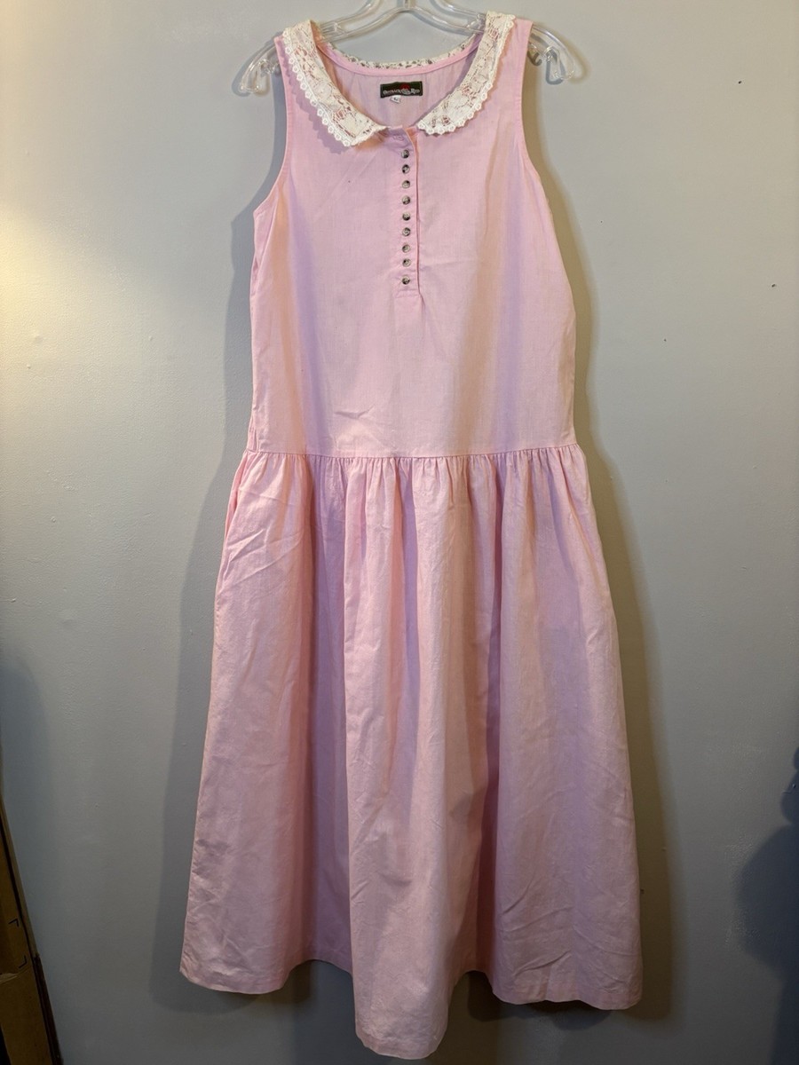 VTG OUTBACK RED Pink Drop Waist Midi Dress Lace Peter Pan Collar L Cottage  Core | eBay