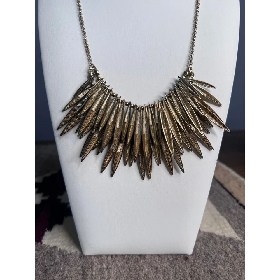 H&M 项链 跑道 金色 分层钉 双金属链 羽毛 波西米亚 — 第 2/3 张图片