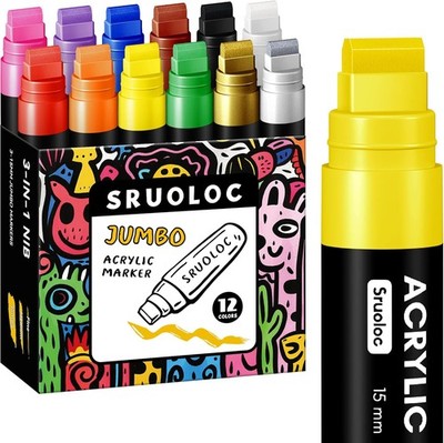 12 Colors Jumbo Markers, 15mm Felt 12 Count (Pack of 1), Multicolor 