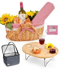 Picnic Basket for 2 with Table and Blanket Collapsible Cooler Bag Insulated P...