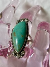 Ring green Turquoise Cabochon Ring 925 Sterling Silver Size 10 Native American