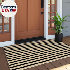 Outdoor Porch Rug Front Door Mat 24"X51", Washable Black and Tan Striped Outdoor
