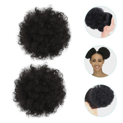 2 Pcs Miss Child Curly Afro Puff Hair Buns for Black Women Clips