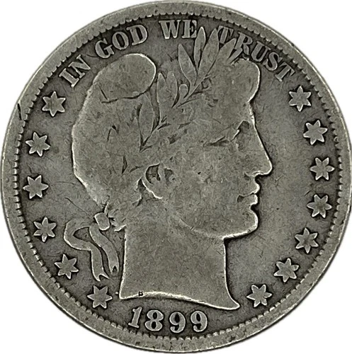 1899 Barber Silver Half Dollar in a SAFLIP® - Fine- (VG+)