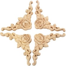 4Pcs Rose Carved Appliques Onlays Crafts Addition, 15x15cm/5.9" x5.9", Excell...