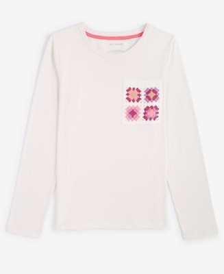 Epic Threads Crochet Pocket Long Sleeve T-Shirt Girls Size XL Snowfall White