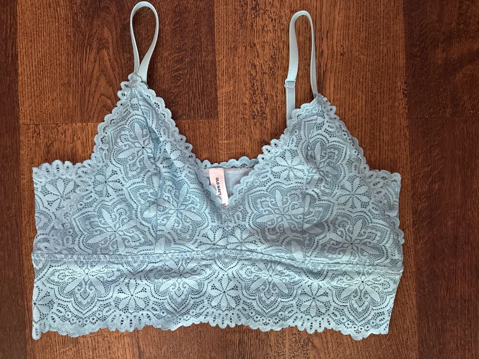 Sujetador Bralette Inalámbrico Longline de Encaje Azul Marino Antiguo (Azul) Talla: XL X-Grande Nuevo Foto 4 de 4