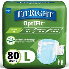 80 Count FitRight OptiFit Extra Adult Briefs, Incontinence Diapers with Tabs