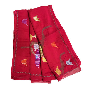 Bridal Red Saree Indian Dressmaking Material Embroidered Vintage Sari Curtain 5Y