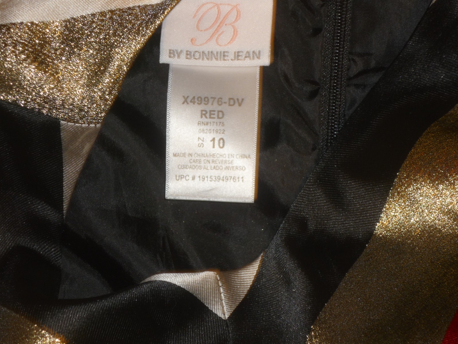 Girls' Bonnie Jean Taffeta Dress Red Gold Black Stripes Christmas Holidays Sz 10