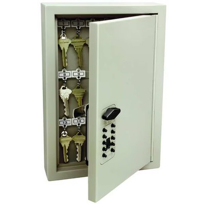 Kidde Key Control Cabinet 30 Key Steel Pushbutton Lock Beige Wall Mount Safe